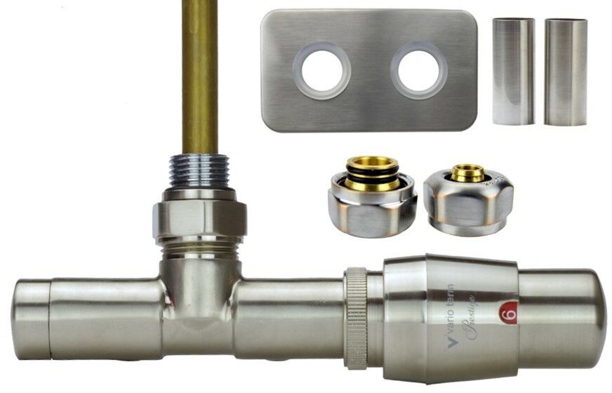 Varioterm Zawór termostatyczny UNICO All i One rozeta prostokątna - nikiel szlifowany pex 16 mm prawy