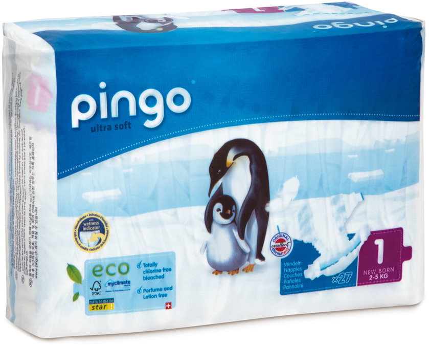 HYGA AG Pingo, Ultra Soft, Pieluchy jednorazowe, rozmiar 1, New Born, 2-5 kg, 27 szt.