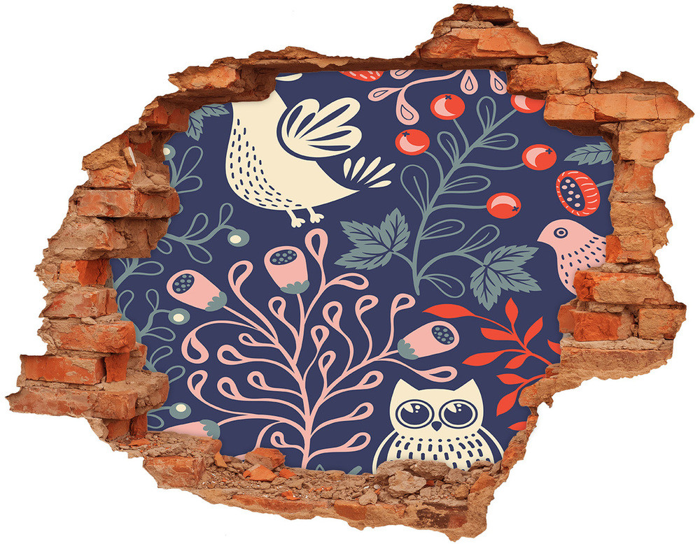Wallmuralia.pl Dziura 3d fototapeta naklejka Kury sowa rośliny