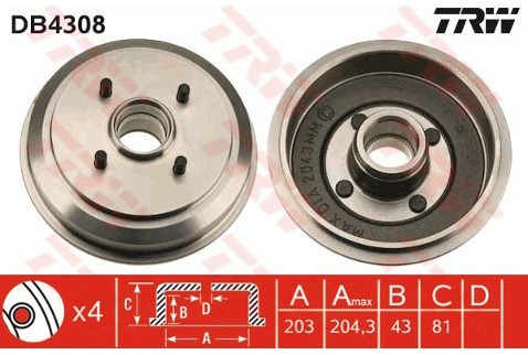 TRW Bęben hamulcowy DB4308
