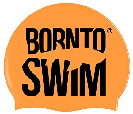 BornToSwim Bor NTO Swim młodzieży i dorosłych czepek kąpielowy z silikonu Neon do pływania nasadkę z Hai motywów, pomarańczowa CAP-RE-U-A-O-N