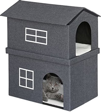 Relaxdays Relaxdays Domek dla kota z materiału, domek dla kotów z 2 wejściami, wys. x szer. x gł. : 71,5 x 62,5 x 44 cm, składany domek dla zwierząt, ciemnoszary 10038514