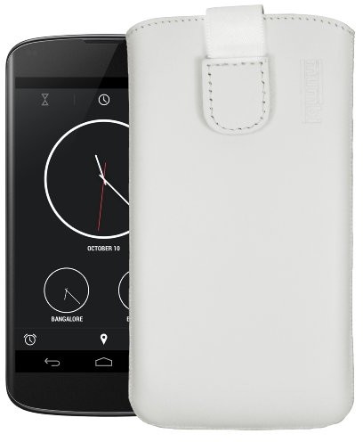 Mumbi etui z prawdziwej skóry kompatybilne z LG Google Nexus 4 etui skórzane Case Wallet, białe mumbi_11252