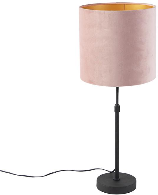 QAZQA Lampa stołowa regulowana czarna klosz welurowy różowy 25cm - Parte