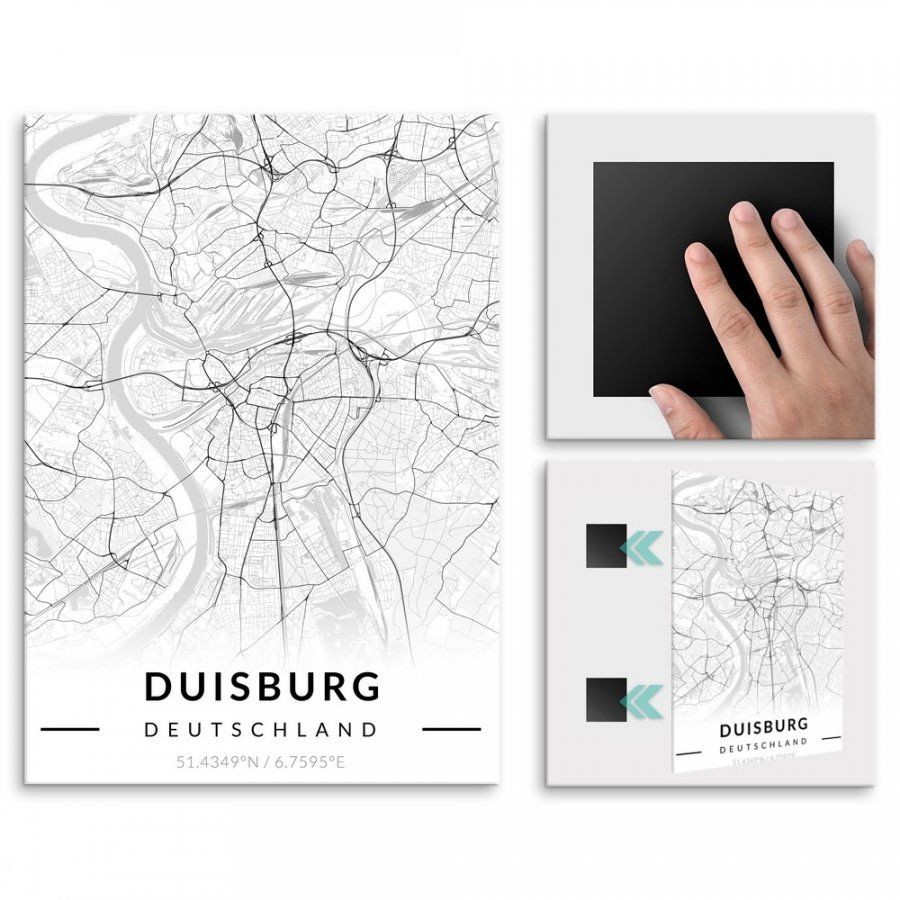 Pix4home Plakat metalowy Mapa B&W Duisburg L POS-L-03367