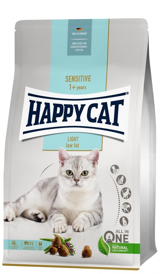 HappyCat Sensitive Light, sucha karma, dla kotów dorosłych, niskotłuszczowa, 4 kg, worek