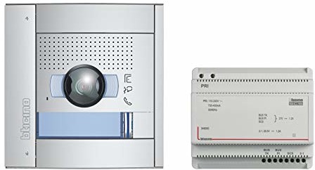 Bticino Legrand, wideodomofon, zestaw Flex ONE do domu jednorodzinnego/2-rodzinnego, 2-żyłowy, SFERA na zewnątrz: 135°/96° i podświetlana kamera LED, IP54, IK10 i transformator dzwonka, 905230