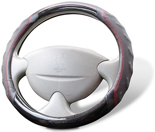 Cartrend Cartrend 60295 Premium pokrowiec na kierownicę z uchwytem na palce, czerwony szew, czarny/włókno węglowe 60295