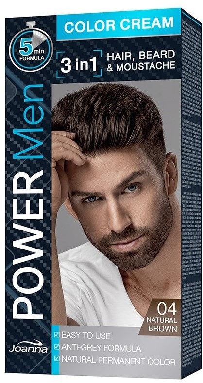 Joanna Power Men Color Cream 3in1 Hair Beard Moustache 04 Natural Brown 30g