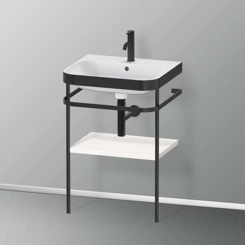 Duravit Happy D.2 Plus Umywalka meblowa c-bonded z konsolą 57,5x85 cm z 1 otworem na baterię czarny mat/biały HP4735O2222