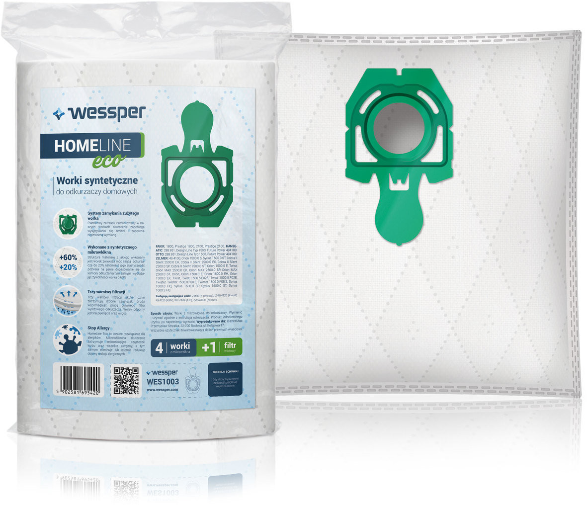 WESSPER Worki do odkurzaczy Zelmer WES1003 HomeLine, 4 szt.