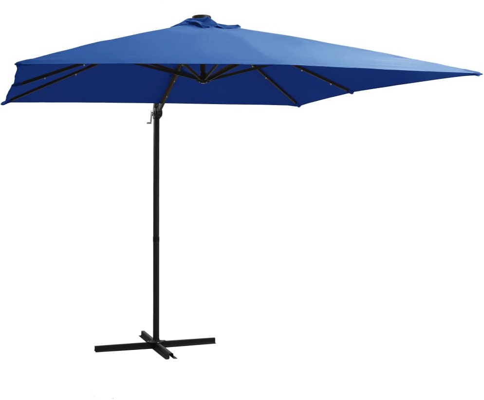 vidaXL Parasol wiszący z LED i stalowym słupkiem, 250x250 cm, lazurowy vidaXL