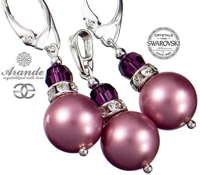 Arande SWAROVSKI PERŁY PIĘKNE KOLCZYKI WISIOREK SREBRO 700578