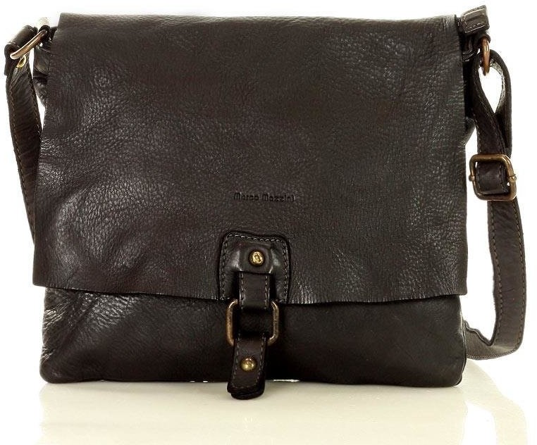 Mazzini Marco handmade MARCO Miejska torebka skórzana duża listonoszka vintage old pelle lavata czarna