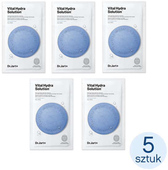 Dr. Jart+ Dr. Jart+, zestaw maseczek do twarzy w płachcie Dermask Water Jet Vital Hydra Solution, 5szt.