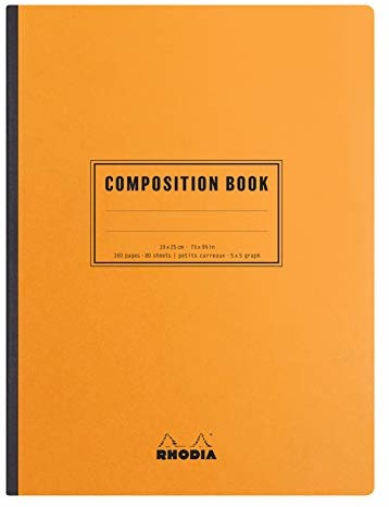 Rhodia 119218C notatnik broszony, miękki, tylna strona z lnu, materiał Book Orange, A5 (14,8 x 21 cm), 160 stron, w linie z marginesem B5 (19 x 25 cm), karreaux 5 x 5 mm, pomarańczowy 119228C