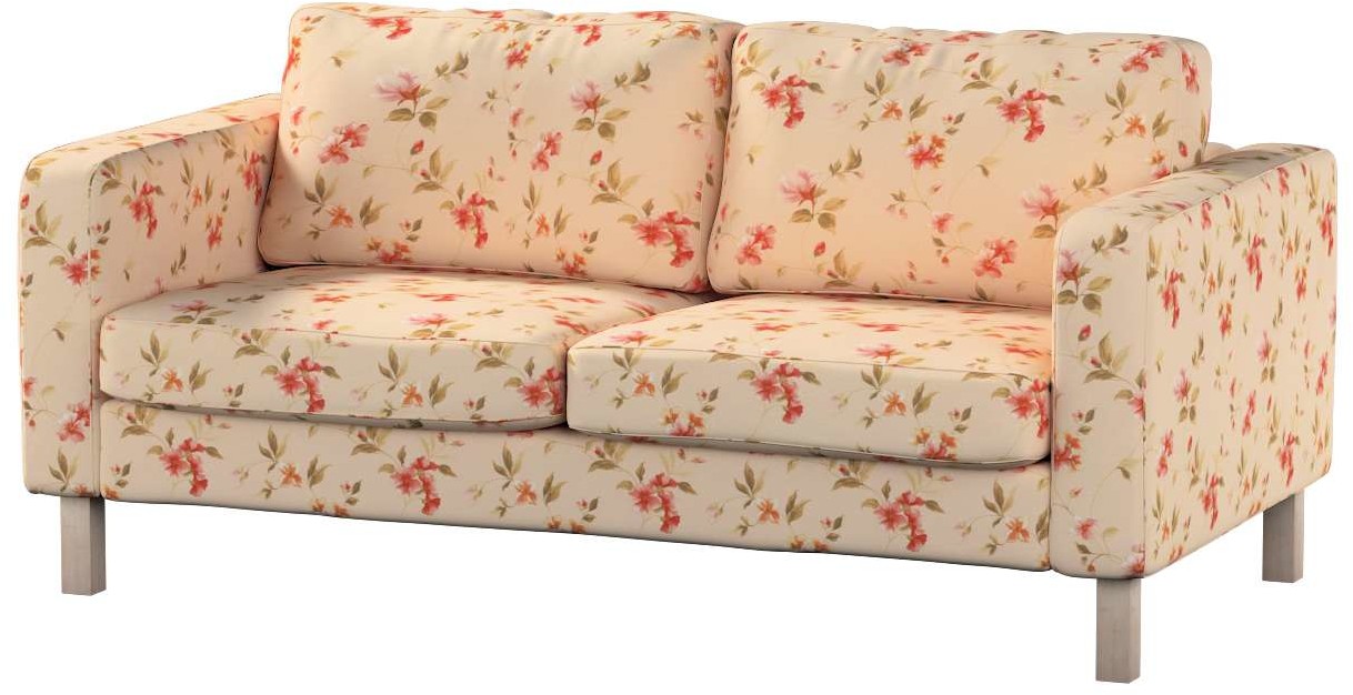 Dekoria pl pl Pokrowiec na sofę Karlstad 2-osobową nierozkładaną krótki kwiatki na kremowym tle 165 x 89 x 64 cm Londres 617-143-88