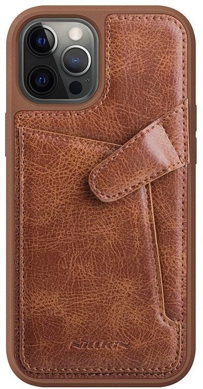 Nillkin Aoge Leather Case elastyczne pancerne etui z prawdziwej skóry z kieszonką iPhone 12 mini brązowy hurtel-64961-0