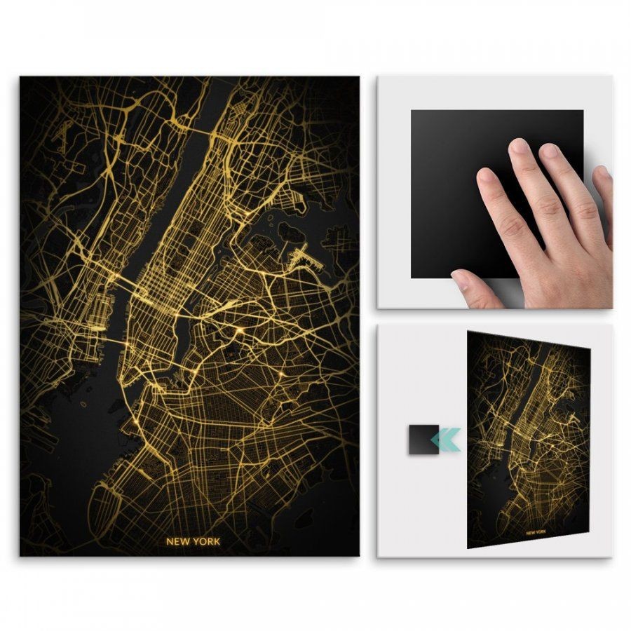 Pix4home Plakat metalowy Mapa City Lights Nowy Jork L POS-L-03512