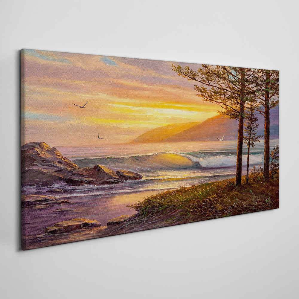 PL Coloray Obraz Canvas drzewa fale zachód słońca 100x50cm
