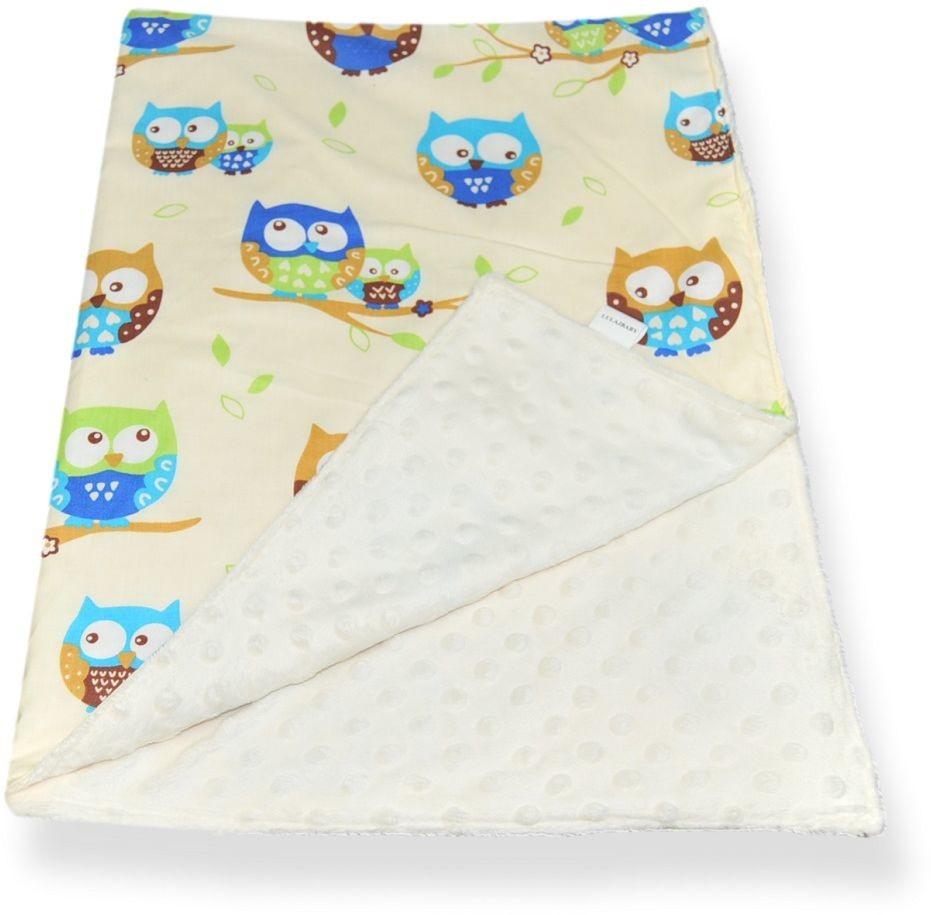 kocyk minky ecru w kolorowe sowy F760L
