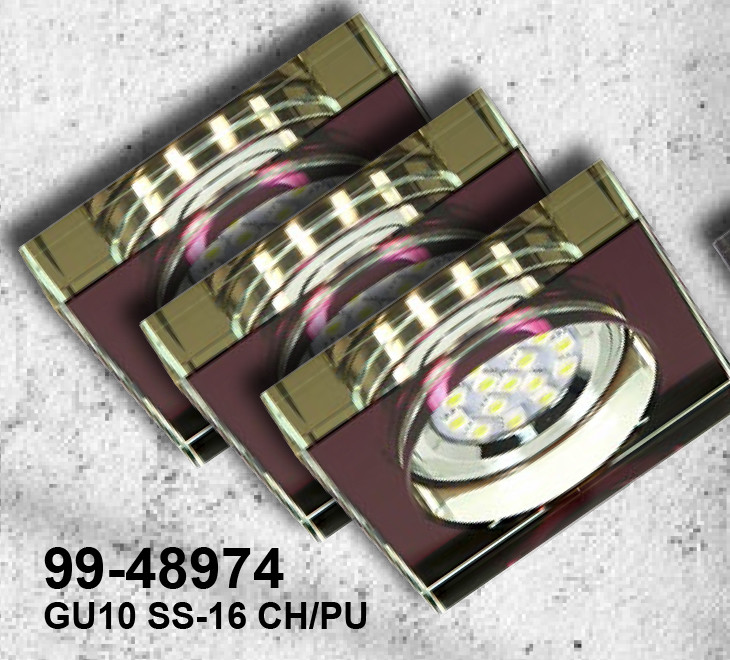 Candellux Zestaw Trzech Opraw Ss-16 Ch/Pu 3X3W Gu10 Led Z Żarówką Led Chrom Opr Strop Stała Kwadratowa Szkło Fioletowe 99-48974