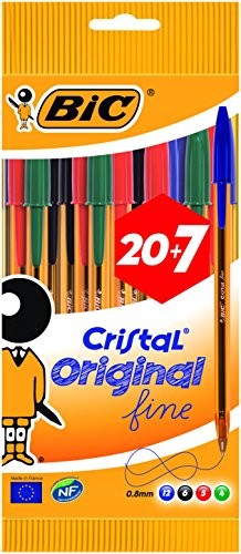 BIC Cristal Ball Point Pen f-koronka, trzon orangefarbener, sortowane kolorystycznie, 27 sztuki 880331