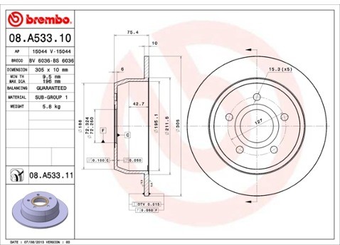 BREMBO Tarcza hamulcowa 08.A533.11