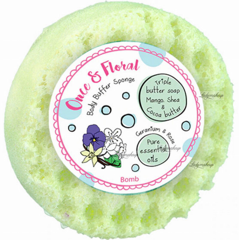 Bomb Cosmetics Body Buffer Sponge - Gąbka pod prysznic z naturalnymi olejkami eterycznymi - Once & Floral - 200 g