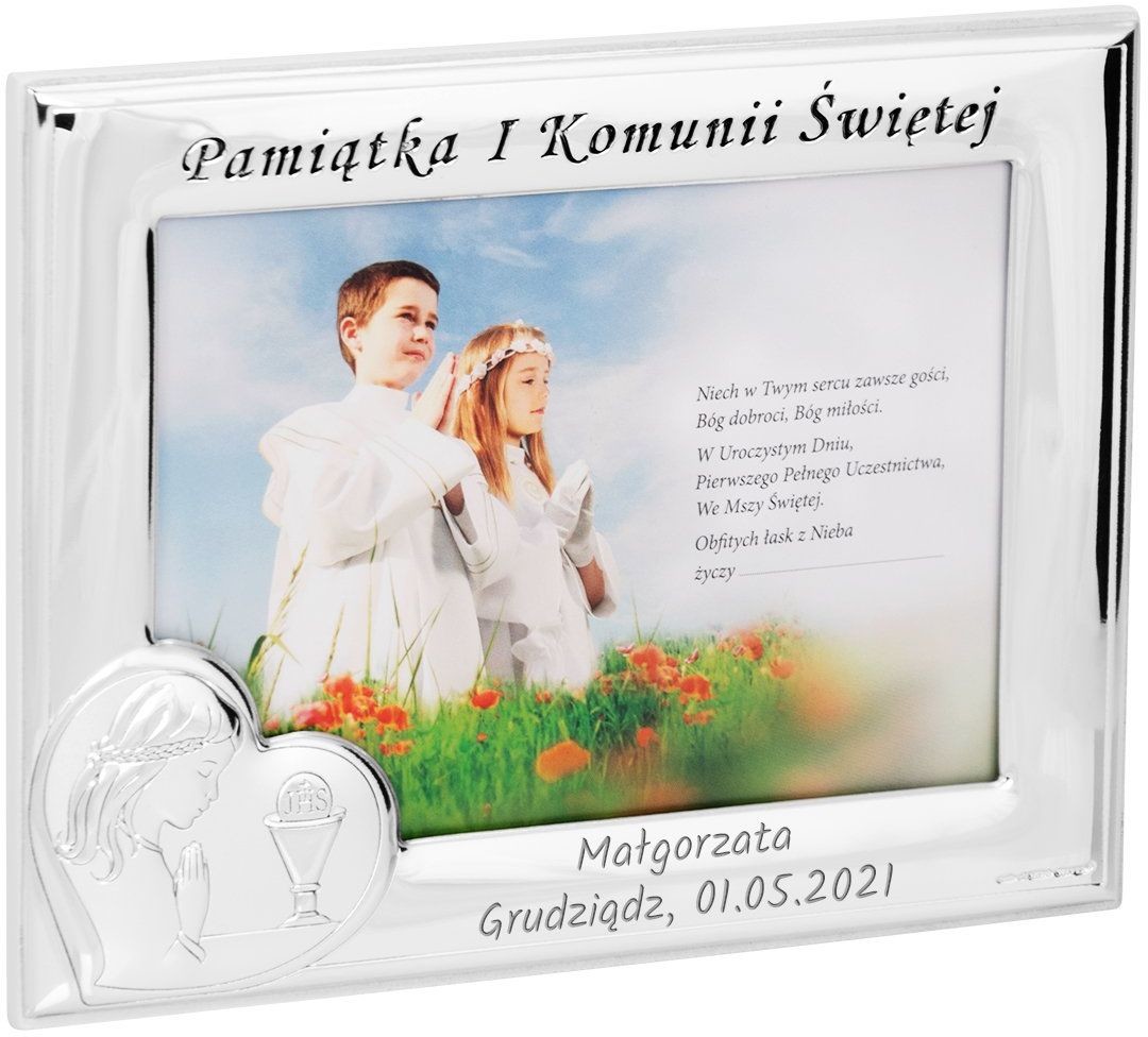 NA Alechrzest.pl Ramka zdjęcie I Komunia Św. dla Dziewczynki białym drewnie Grawer 4013