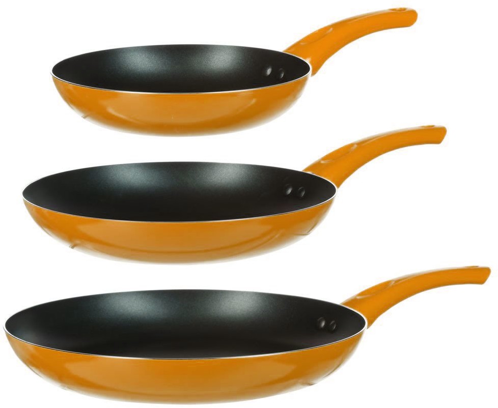 Secret de Gourmet Zestaw 3 patelni aluminiowych różne rozmiary kolor pomarańczowy 128853
