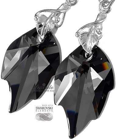 Swarovski piękne kolczyki NIGHT LEAF LONG SREBRO