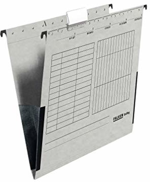 FALKEN Teczka zawieszkowa z płóciennym bokiem Falken Unireg opakowanie 25 szt. Wyprodukowano w Niemczech. Tekturowa A4 z plastikową fiszką szara Idealna do kartoteki do biur i urzędów. Błękitny Anioł 80002694