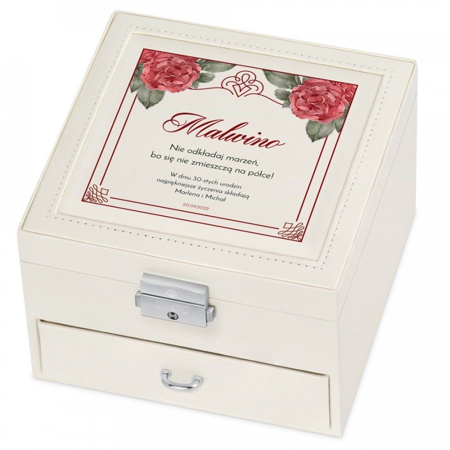 Murrano Szkatułka na Biżuterię Kremowa z Nadrukiem Na Urodziny SZKT-BB-022