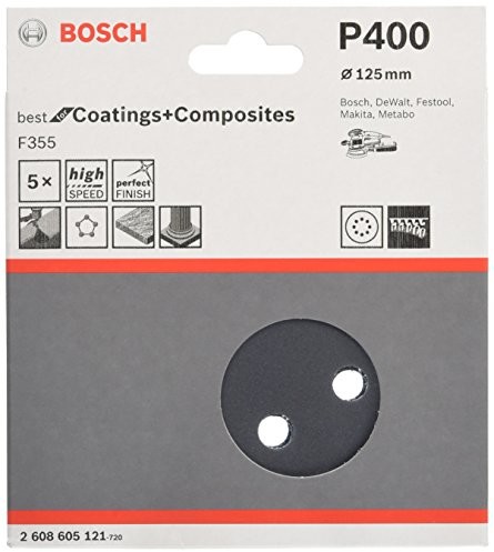Bosch Professional Bosch arkuszy szlifierskich F355 Best for coatings + Composites 125 MM ziarno 400, 5 szt. 2608605121
