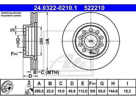 ATE TARCZA HAM POWER DISC 24.0322-0210.1 SKODA YETI 1.2TSI 15-/ VW BEETLE 2.0TDI 14-/ SEAT ALTEA XL 1.6TDI 10-  24.0322-0210.1