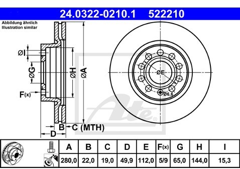 ATE TARCZA HAM POWER DISC 24.0322-0210.1 SKODA YETI 1.2TSI 15-/ VW BEETLE 2.0TDI 14-/ SEAT ALTEA XL 1.6TDI 10-  24.0322-0210.1