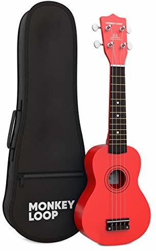 Monkey Loop Monkey Loop - Seria odtwarzania - Ukelele Sopran - etui w zestawie - czerwone - matowe wykończenie - idealne dla początkujących - otwieranie tuningu - mocne materiały - wysoka jakość 10176692