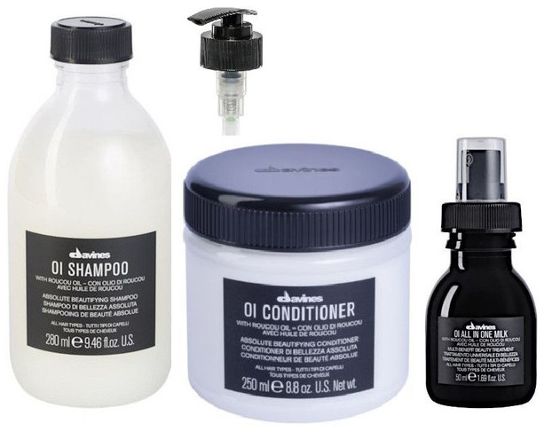 Davines zestaw: szampon z pompką + odżywka + mleczko 50ml