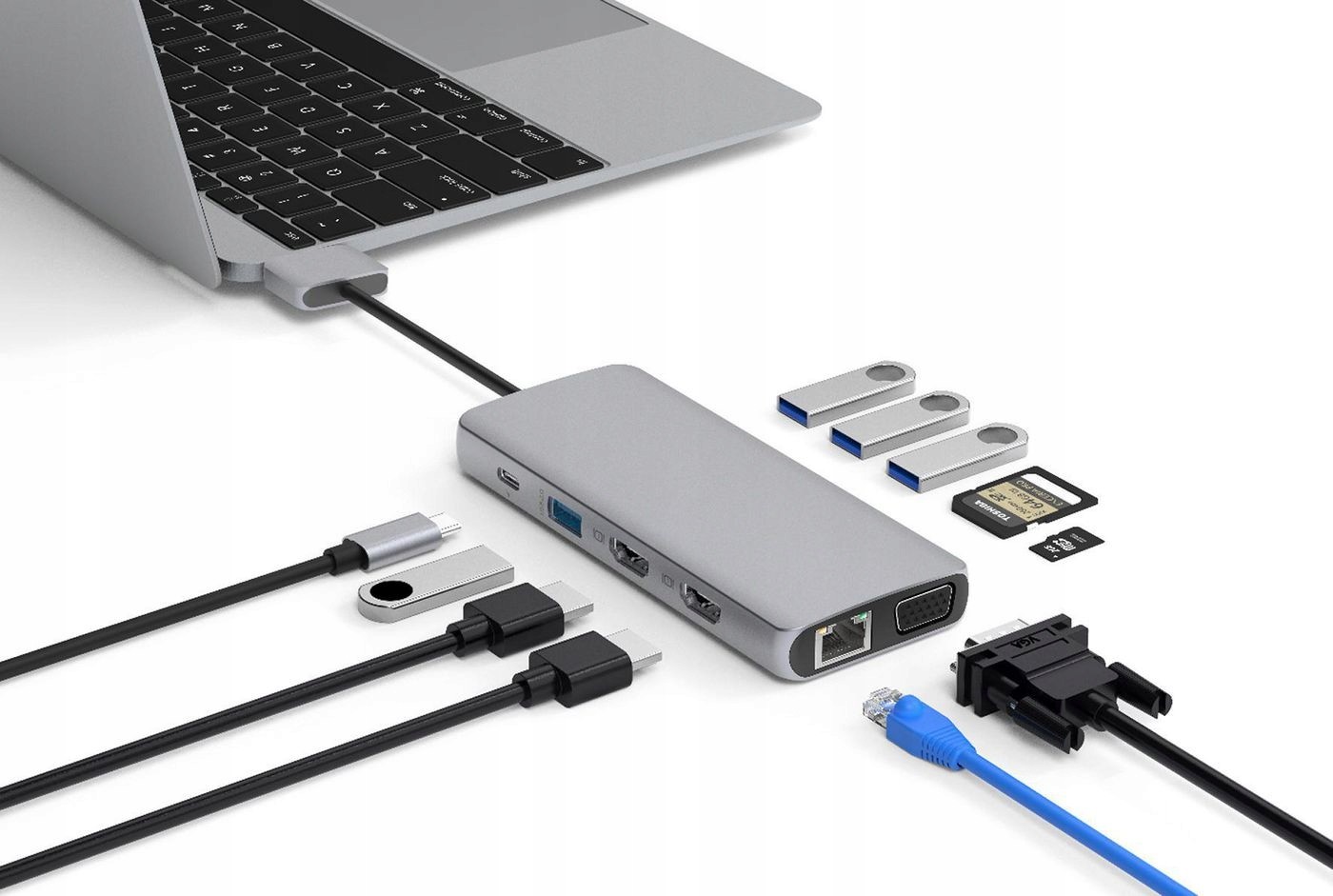 eSTUFF 4K Hdmi SD/microSD Usb-c Hub do MacBook Pro