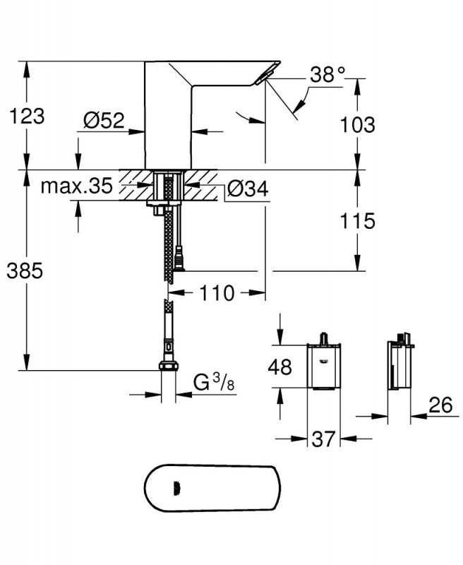 Grohe Bau Cosmopolitan E Bateria umywalkowa bezdotykowa bez mieszacza zasilanie bateryjne chrom 36452000