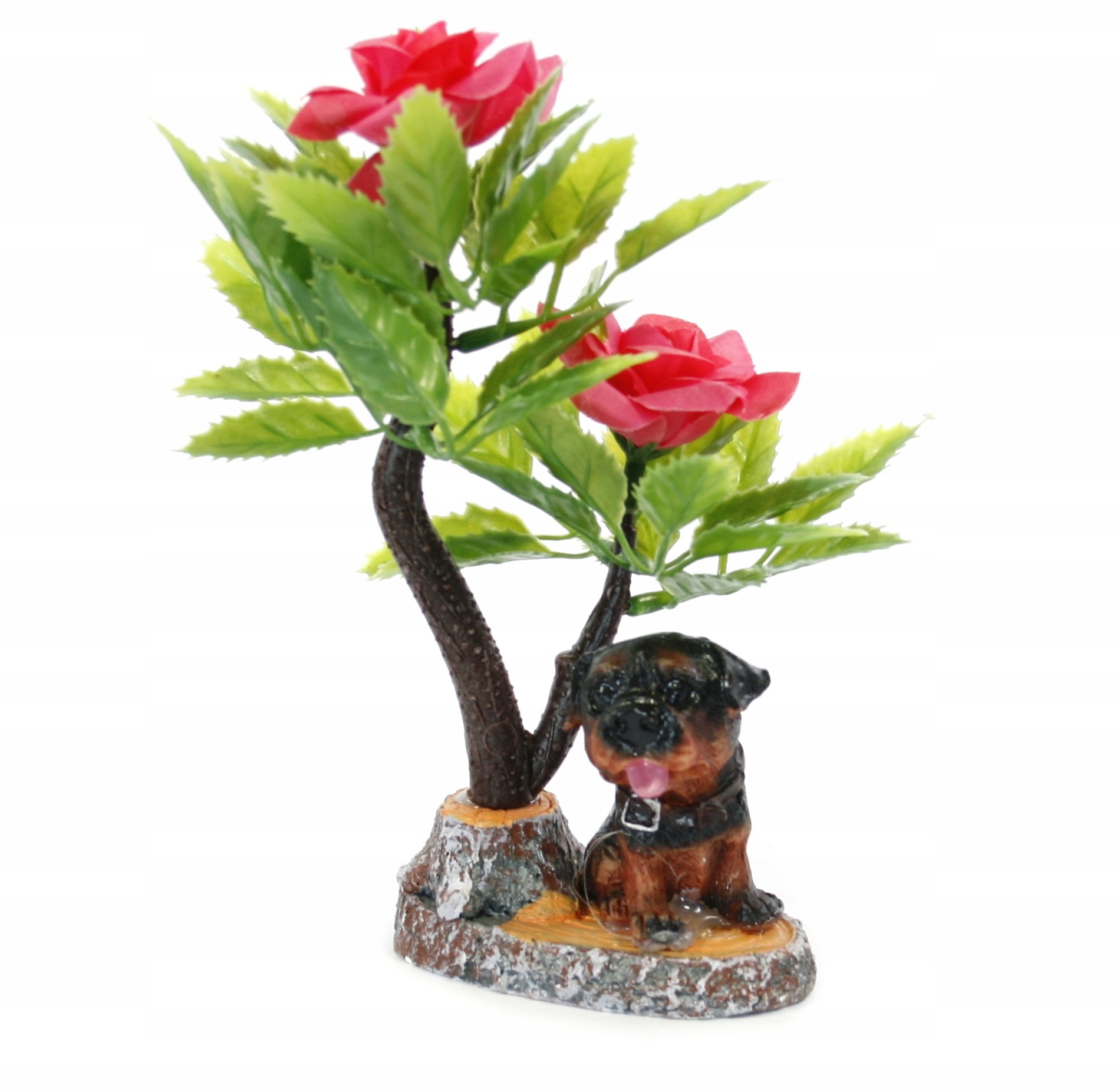 Sztuczny Kwiat Drzewko + Figurka Psa 16cm
