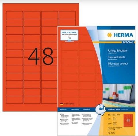 Herma Kolorowe etykiety A4 45,7 x 21,2 mm czerwony trwała przyczepność 4545 4545