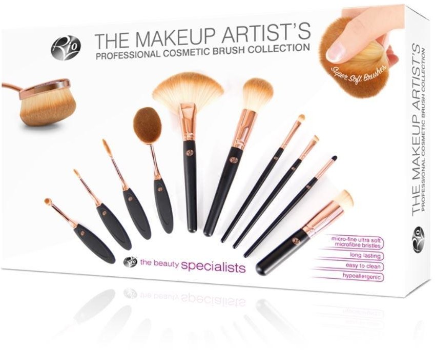 Rio Beauty Makeup Artist Professional Cosmetic Brush Collection zestaw 10 profesjonalnych pędzli i szczotek z włosiem z mikrofibry do makijażu