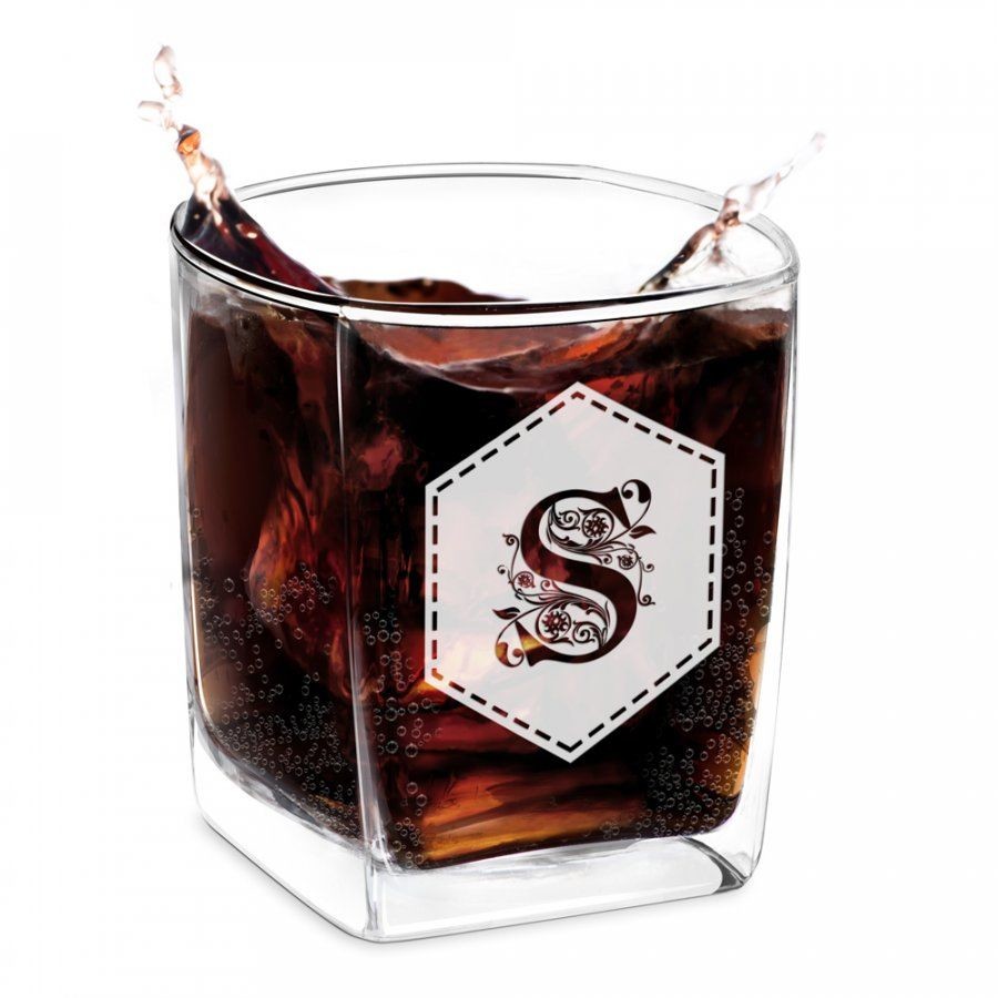 Murrano Szklanka do Whisky Grawer Inicjał Sześciokąt SZC-065