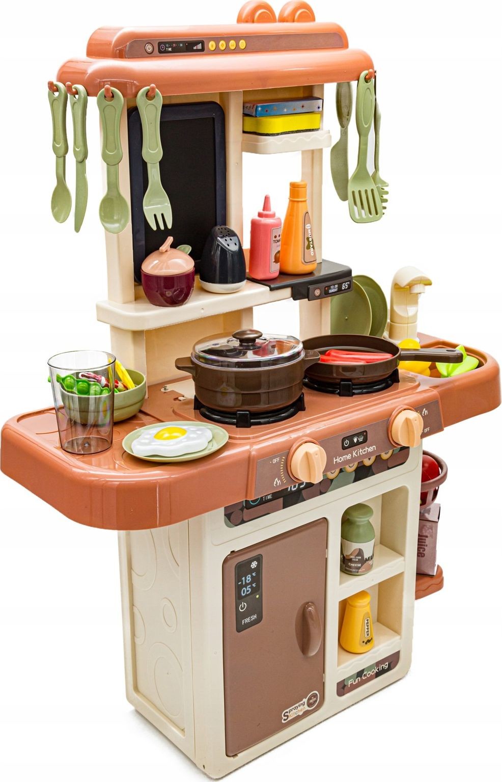 NoName Multifunkcyjna Kuchnia Z Lodówką I Płytą Gazową Beżowo-brązowa 889-188