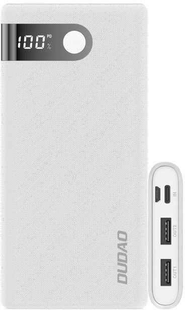 Dudao power bank 10000 mAh 2x USB / USB Typ C / micro USB 2 A z ekranem LED biały (K9Pro-01) - Biały K9Pro-01