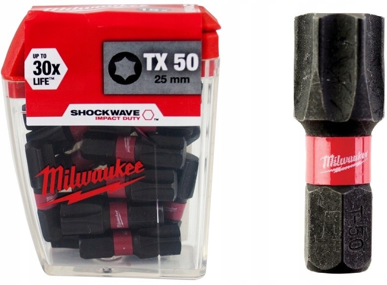 Фото - Біти / торцеві голівки Milwaukee Bity udarowe do wkrętarki TORX TX50 25mm 1/4 SHOCKWAVE 15szt 