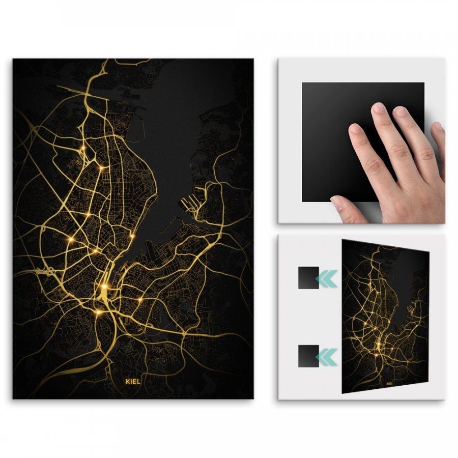 Pix4home Plakat metalowy Mapa Night Lights Kiel M POS-M-03231