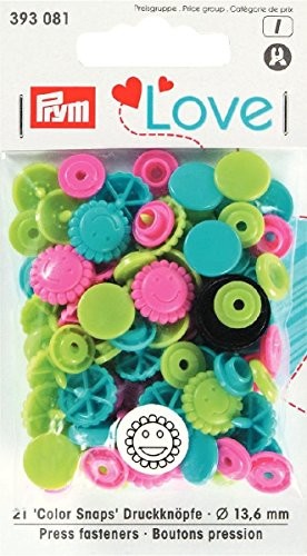 Prym Love prymlove kształt kwiatu zatrzask bez szycia colorsnaps zatrzaski, z tworzywa sztucznego, turkusowy/Apple Zielony/jasny róż, 13,6 MM, 30-częściowy PRYM_393081
